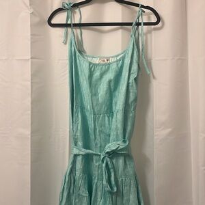 Millie Resort and Travel Green and White Stripe Maxi Tie Linen Dress